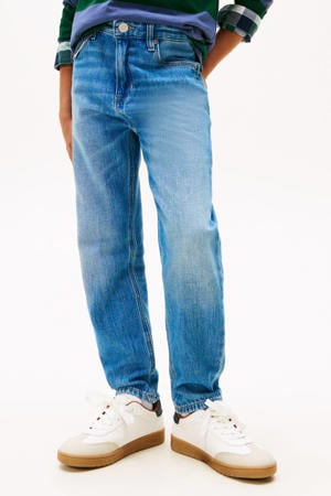 barrel waist tapered jeans medium blue denim