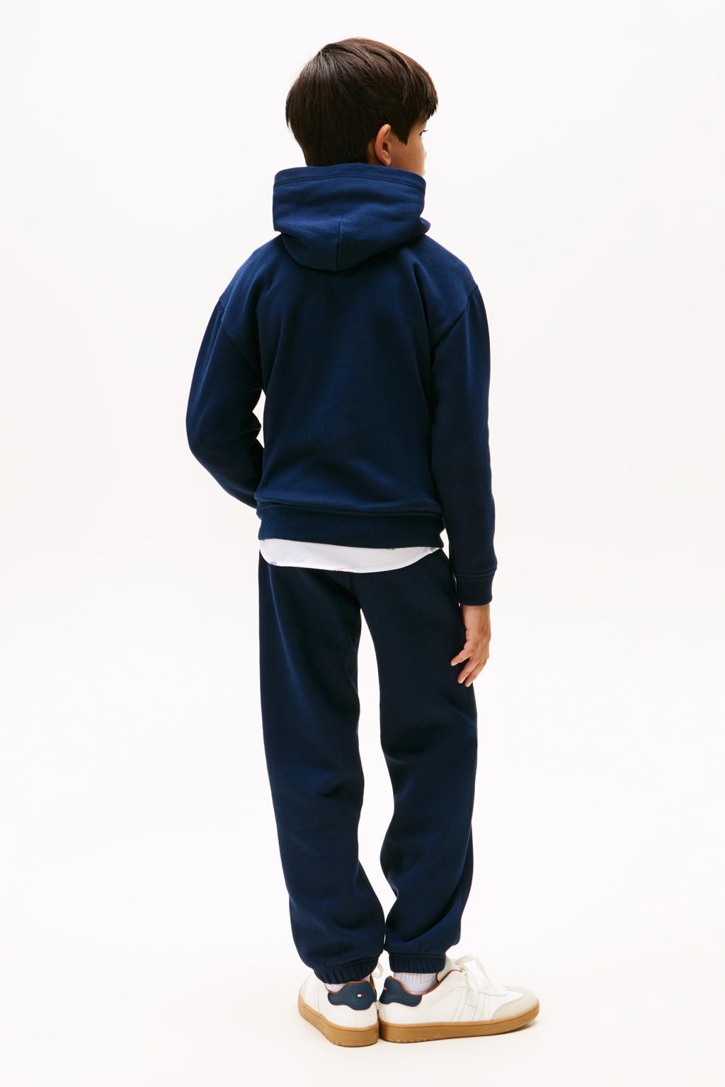 Donkerblauwe jongens Tommy Hilfiger hoodie van katoen met logo dessin, lange mouwen en capuchon