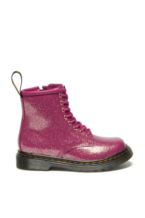 1460 T leren veterboots met glitters fuchsia/zilver/goud