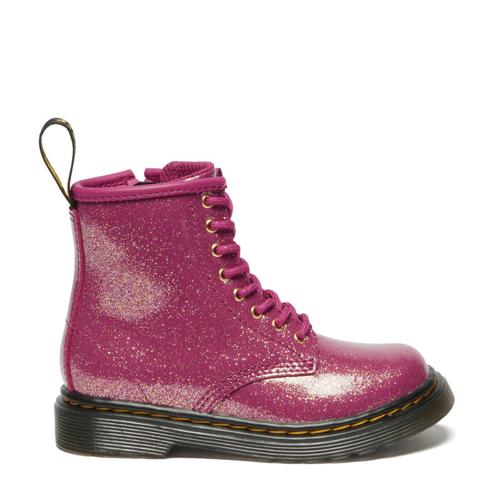 Fuchsia, zilver en gouden meisjes Dr. Martens 1460 T leren veterboots met glitters