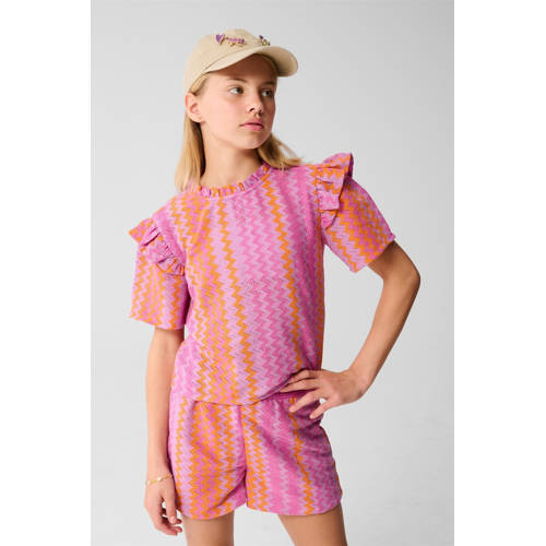 Shoeby blousetop paars Meisjes Polyester Ronde hals All over print - maat 98/104 afbeelding