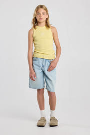 thumbnail: Lichtgele meisjes America Today singlet rib gebreid van stretchkatoen met ronde hals en borduursels