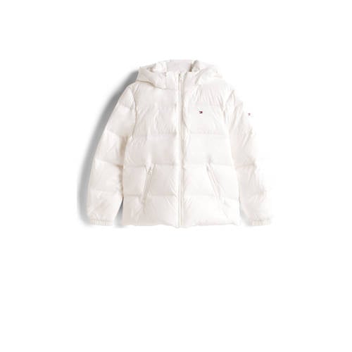 Tommy Hilfiger gewatteerde jas ivoor Wit Meisjes Polyamide Capuchon Effen