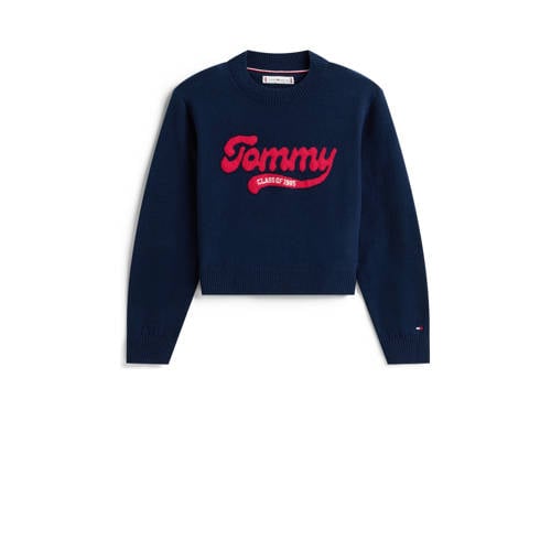 Tommy Hilfiger sweater donkerblauw Trui Meisjes Katoen Ronde hals Logo