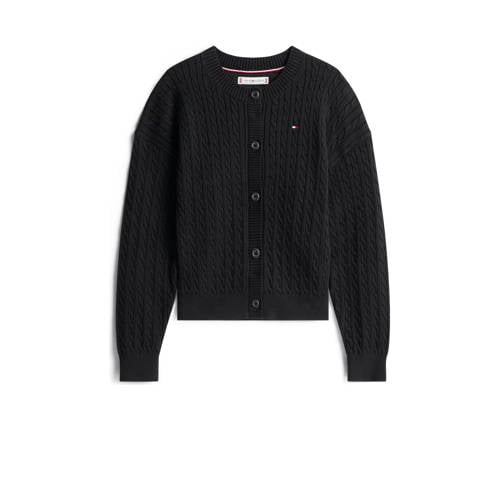 Tommy Hilfiger cardigan zwart met kabels Vest Meisjes Katoen Ronde hals