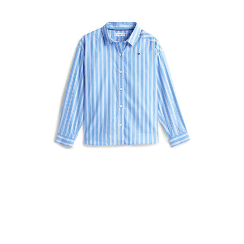Tommy Hilfiger blouse blauw Meisjes Katoen Klassieke kraag Streep - maat 176 afbeelding
