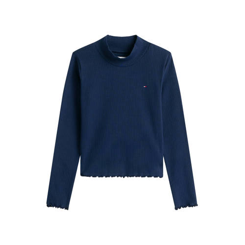 Tommy Hilfiger longsleeve donkerblauw Meisjes Stretchkatoen Ronde hals - maat 140 afbeelding