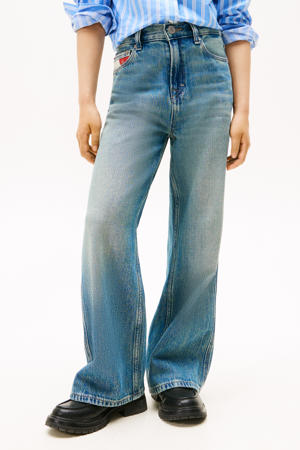 high waist wide leg jeans medium blue denim