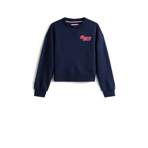 Tommy Hilfiger sweater donkerblauw Meisjes Katoen Ronde hals Logo