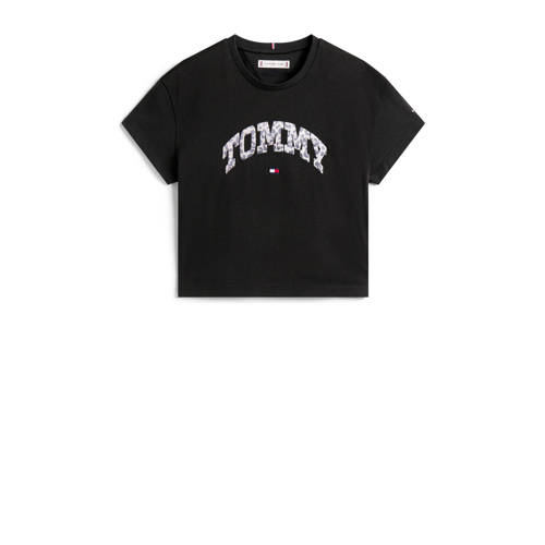 Tommy Hilfiger T-shirt zwart Meisjes Katoen Ronde hals Logo - maat 164 afbeelding