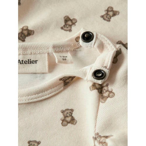 LIL' ATELIER BABY romper ecru/bruin Jongens/Meisjes Katoen Ronde hals All over print