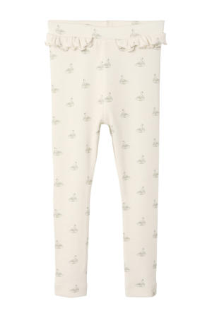 slim fit legging met ruches en print - ecru