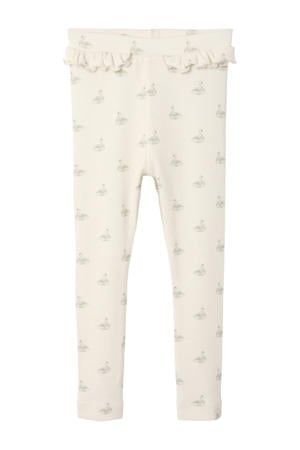 slim fit legging met ruches en print - ecru
