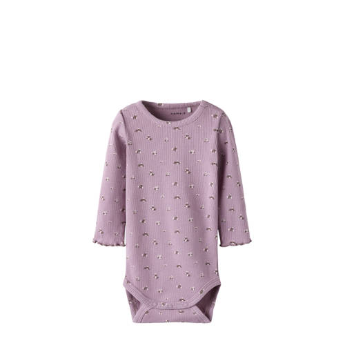 NAME IT BABY romper lila Paars Meisjes Katoen Ronde hals All over print - maat 62 afbeelding