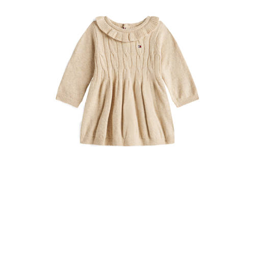 Tommy Hilfiger korte jurk met kabels beige Meisjes Katoen Ronde hals Effen - maat 92 afbeelding