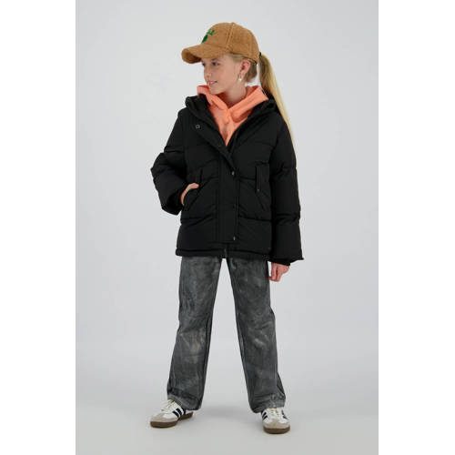 Vingino gewatteerde jas zwart Meisjes Nylon Capuchon Effen