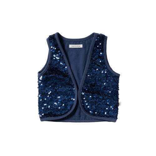 Your Wishes gilet blauw met pailletten Meisjes Katoen Ronde hals Effen - maat 122 - glitter afbeelding