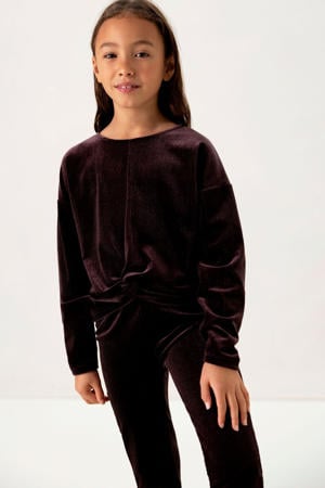 velours longsleeve donkerbruin rib gebreid