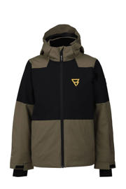thumbnail: Olijfgroen en zwarte jongens en meisjes Brunotti ski jas Strokersy van polyester met capuchon en ritssluiting