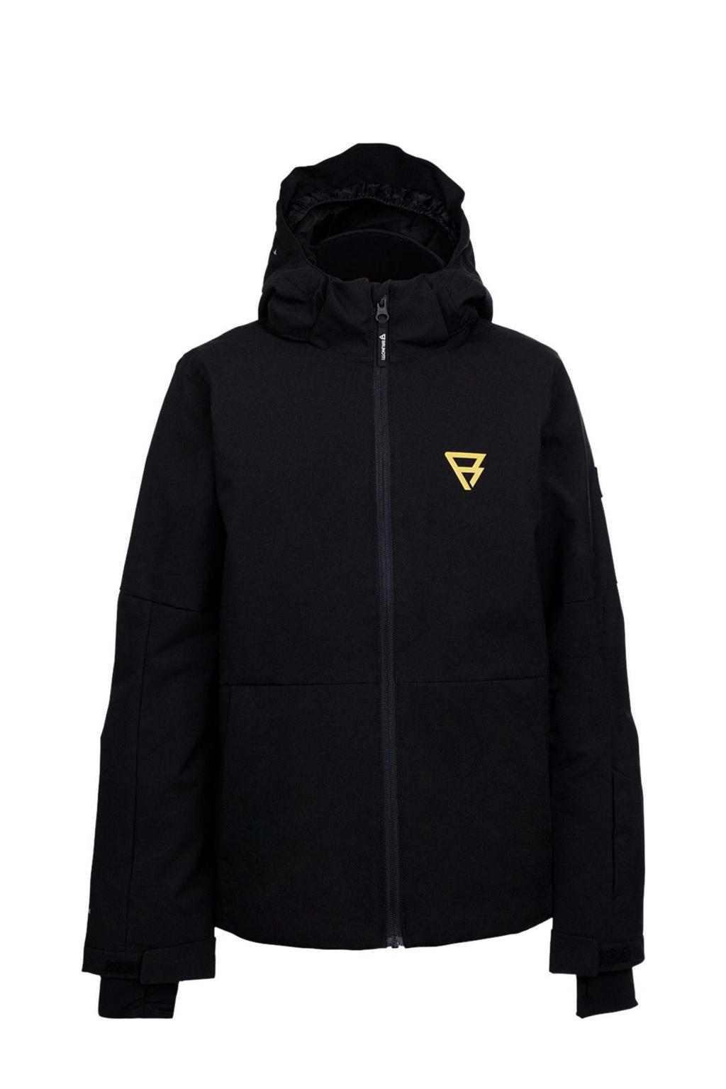Zwarte jongens en meisjes Brunotti ski jas Strokersy van polyester met capuchon en ritssluiting