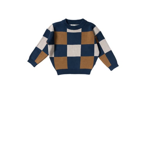 Your Wishes trui donkerblauw fijn gebreid Jongens Katoen Ronde hals Ruit - maat 86/92 afbeelding