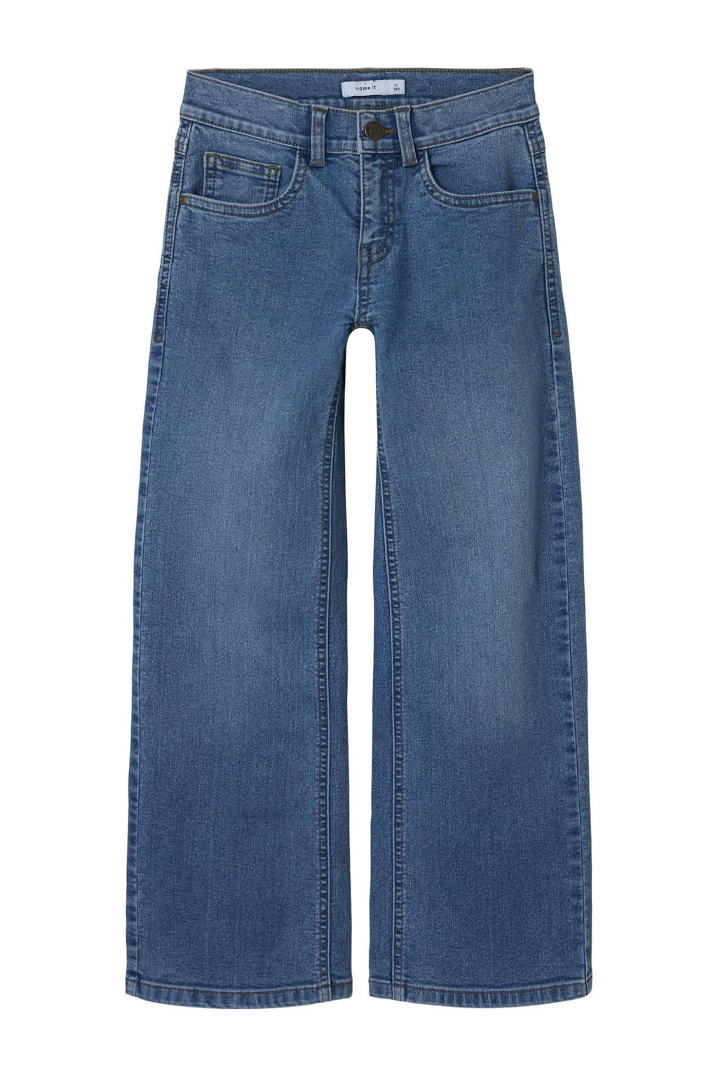 Medium blue denim meisjes NAME IT KIDS wide leg jeans van denim met rits- en haaksluiting en effen