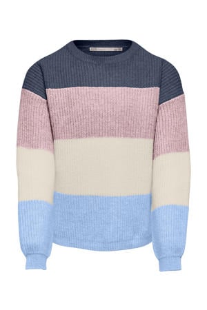 trui gebreid blauw/roze/ecru