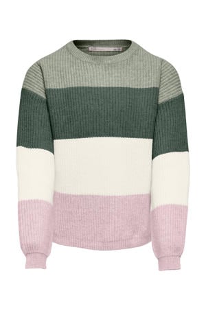 trui gebreid zachtgroen/roze//wit