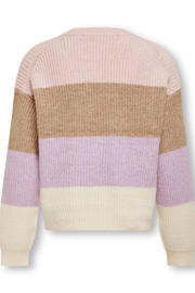 thumbnail: Roze, beige en lilakleurige meisjes KIDS ONLY GIRL trui gebreid van viscose met strepenprint, lange mouwen en ronde hals