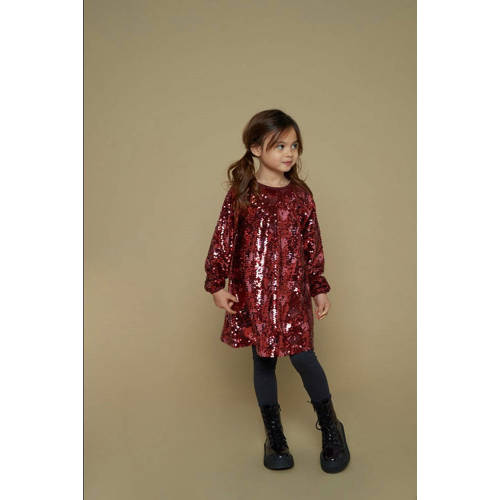 Jubel jurk met pailletten donkerrood Queen Of Hearts Meisjes Polyester Ronde hals - maat 128 afbeelding