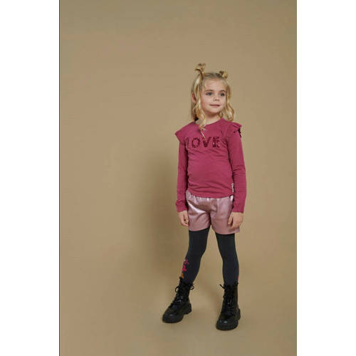 Jubel longsleeve paars met pailletten Meisjes Stretchkatoen Ronde hals - maat 122 afbeelding