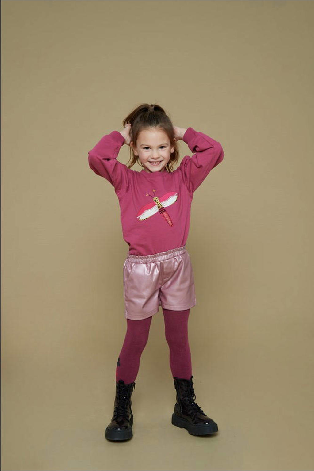 Roze meisjes Jubel regular casual short van polyester met elastische tailleband en effen