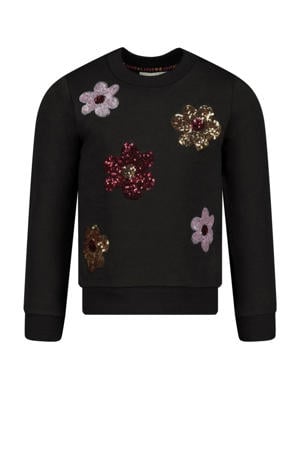 gebloemde sweater antraciet met pailletten