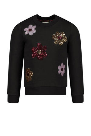 gebloemde sweater antraciet met pailletten