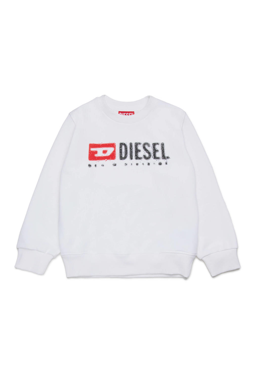 Witte jongens Diesel sweater met tekst print, lange mouwen en ronde hals