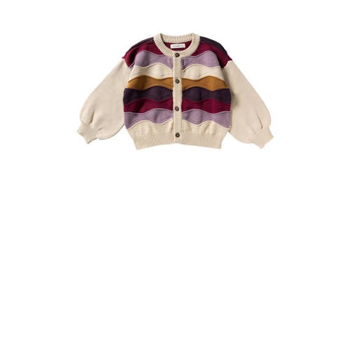 Your Wishes fijn gebreid vest ecru/paars Meisjes Katoen Ronde hals Streep