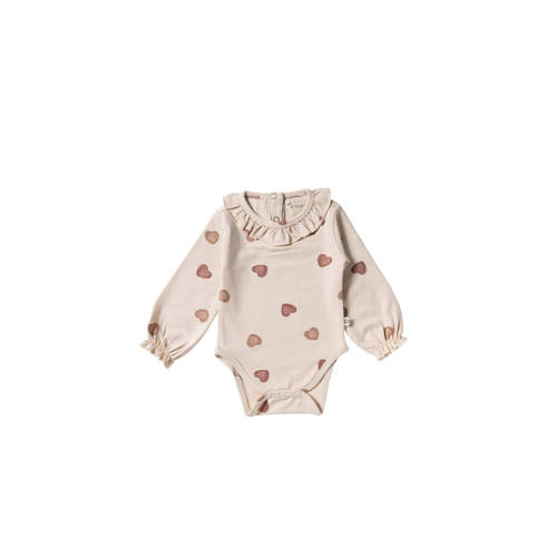 Your Wishes romper met hartjes print ecru Meisjes Stretchkatoen Ronde hals - maat 50 afbeelding