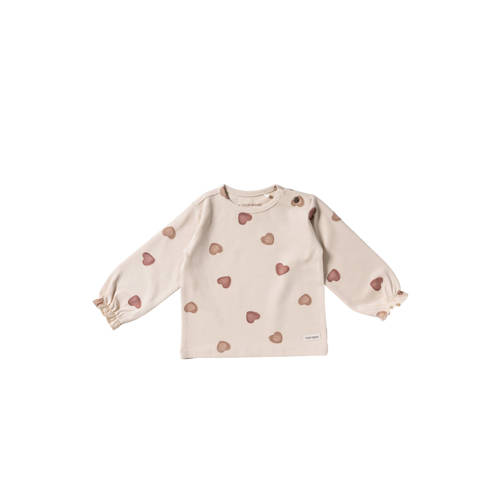 Your Wishes longsleeve met hartjes ecru Meisjes Stretchkatoen Ronde hals - maat 62 afbeelding