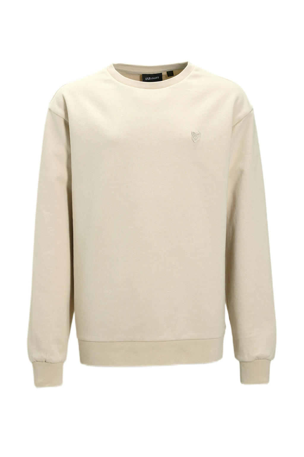 Ecru jongens Lyle & Scott sweater met effen, lange mouwen, ronde hals en geribde boorden