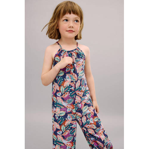 Mango Kids donkerblauw playsuit Meisjes Katoen Ronde hals All over print