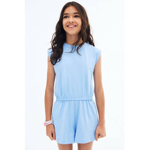 Mango Kids lichtblauw playsuit Meisjes Katoen Ronde hals Effen