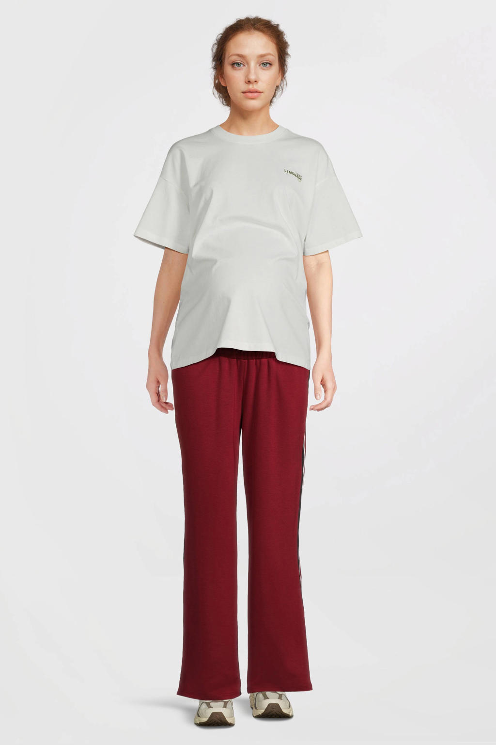 Donkerrode dames ONLY MATERNITY straight regular waist zwangerschaps casual broek van polyester met elastische tailleband met koord en effen