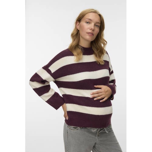 VERO MODA MATERNITY zwangerschaps gestreepte trui donkerrood fijn gebreid Dames Polyester Opstaande kraag - maat S afbeelding