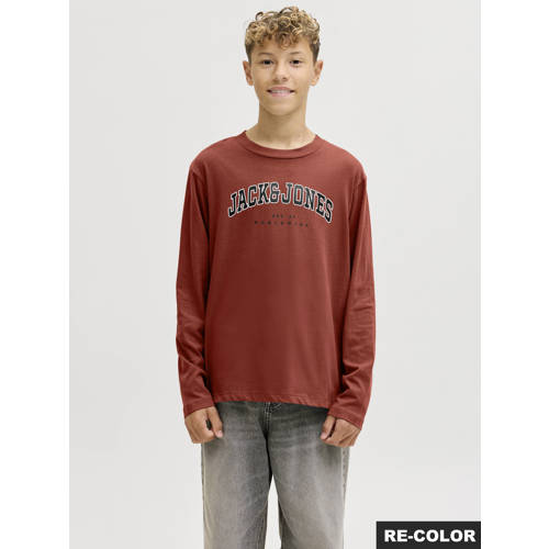 JACK & JONES JUNIOR longsleeve donkerrood Jongens Katoen Ronde hals Logo - maat 152 afbeelding