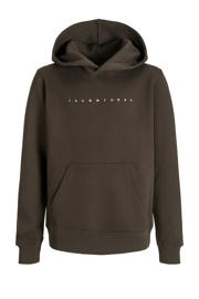thumbnail: Donkerblauwe jongens JACK & JONES JUNIOR hoodie van katoen met tekst print, lange mouwen en capuchon