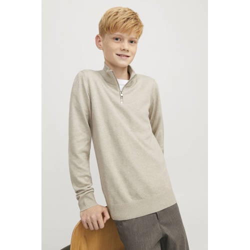 JACK & JONES JUNIOR trui ecru fijn gebreid Jongens Katoen Opstaande kraag