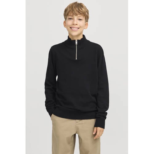 JACK & JONES JUNIOR trui zwart fijn gebreid Jongens Katoen Opstaande kraag - maat 164 afbeelding