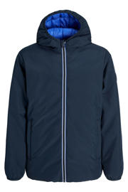 thumbnail: Donkerblauw en blauwe jongens JACK & JONES JUNIOR tussenjas van polyester met effen, lange mouwen, capuchon en ritssluiting
