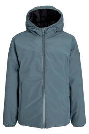 thumbnail: Grijsblauw, grijs en donkerblauwe jongens JACK & JONES JUNIOR tussenjas blauw van polyester met effen, lange mouwen, capuchon en ritssluiting