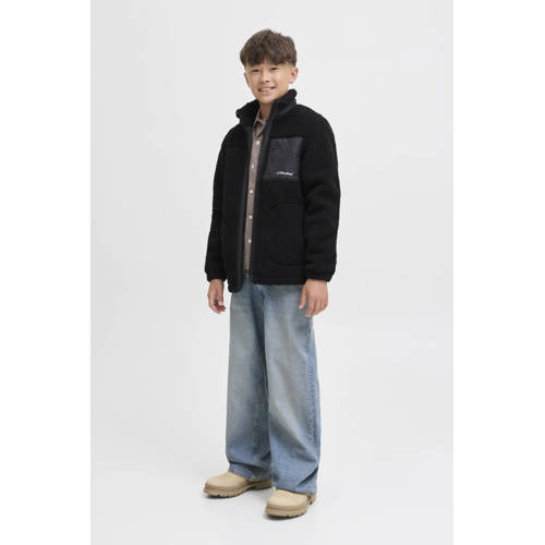 JACK & JONES JUNIOR teddy jas zwart Effen